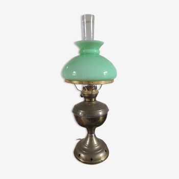 Electric kerosene lamp brass and opaline