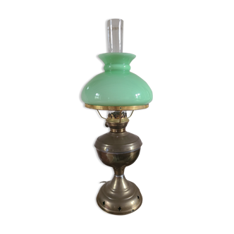Electric kerosene lamp brass and opaline