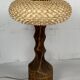 Large brutalist table lamp with rattan shade, Dutch ca 1960s ( 76 cm )