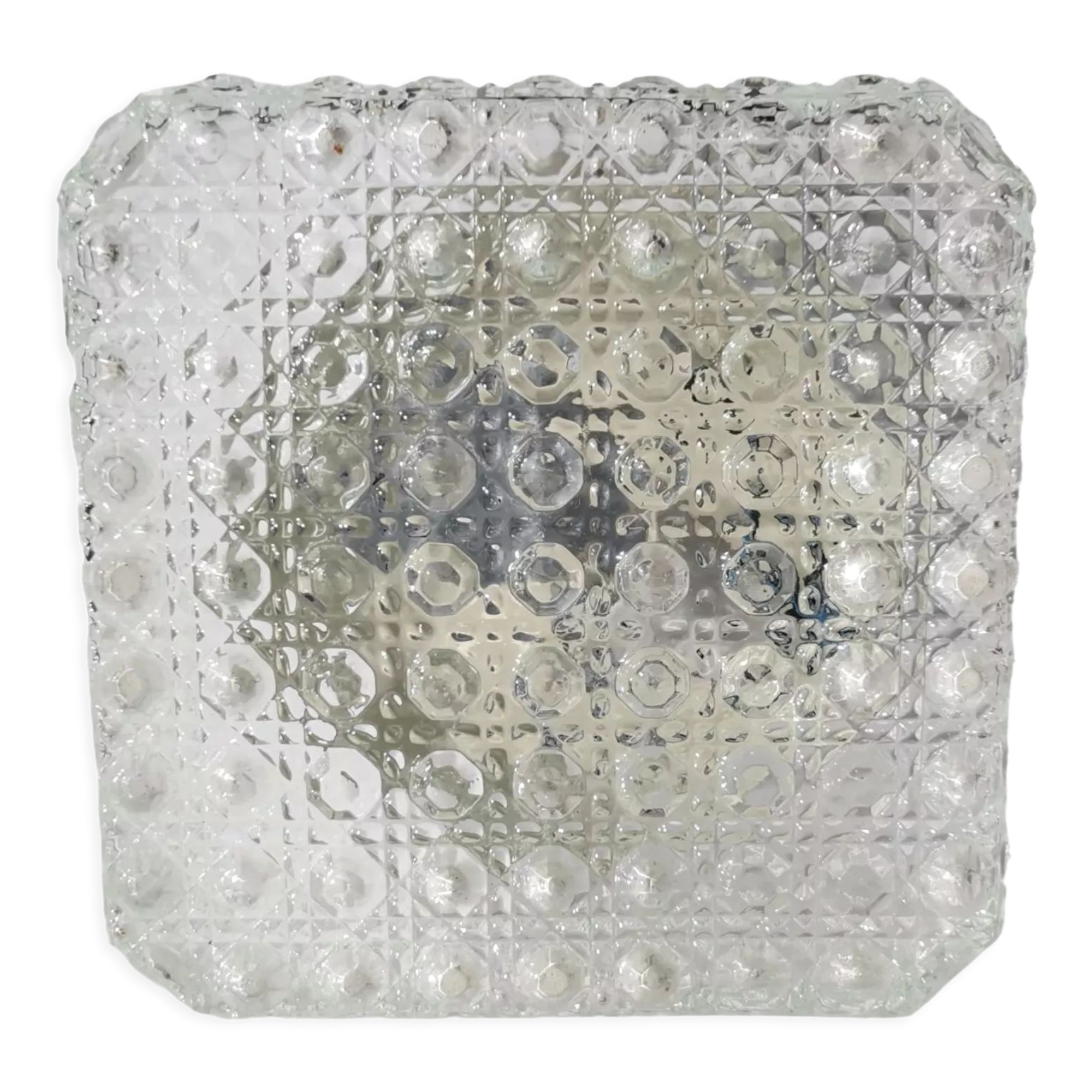 Square glass ceiling light with bubbles 1960's