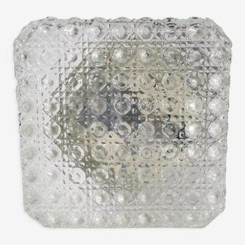Square glass ceiling light with bubbles 1960's