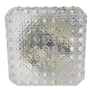 Square glass ceiling light with bubbles 1960's