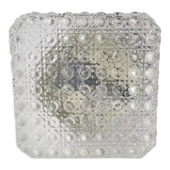 Square glass ceiling light with bubbles 1960's