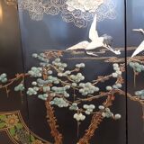 Chinese screen laqué wood and stone marquetry