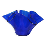 1970s Blue Vase "Fazzoletto" by Dogi in Murano Glass. Made in Italy