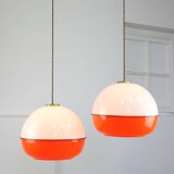 Lampe à Suspension Space Age en Plexiglas Orange et Laiton, Italie, 1970s