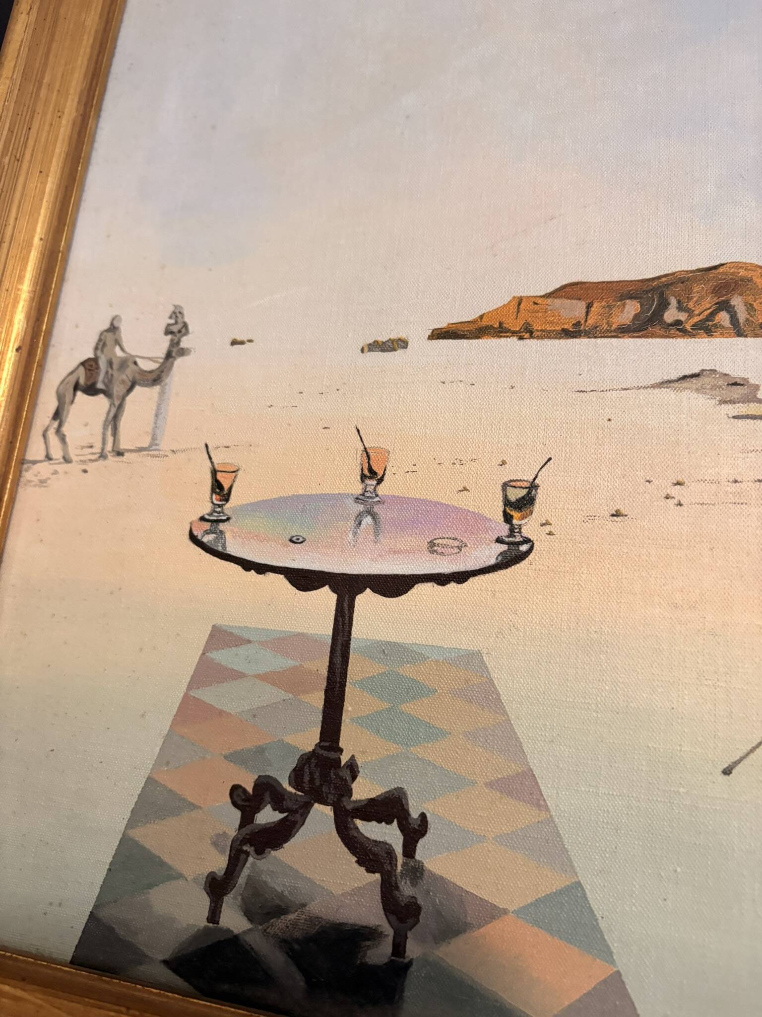 Oil Painting Canvas Solar Table After Salvador Dali Mid Century