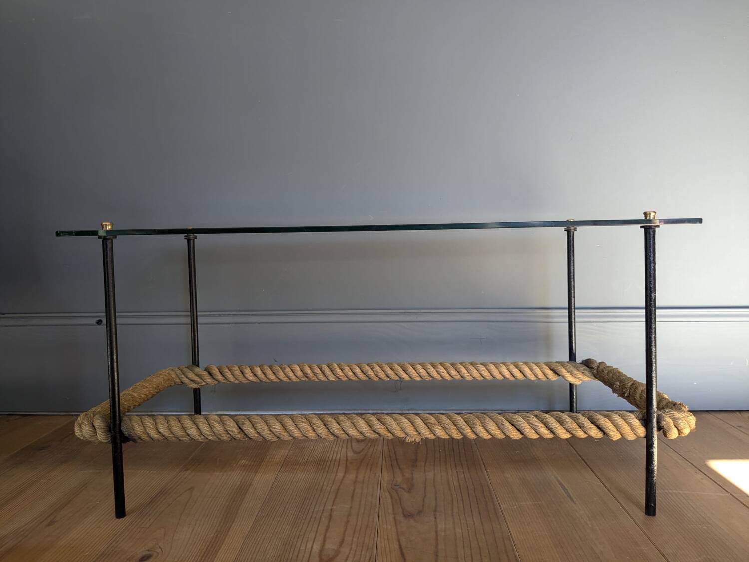 50s metal and rope coffee table