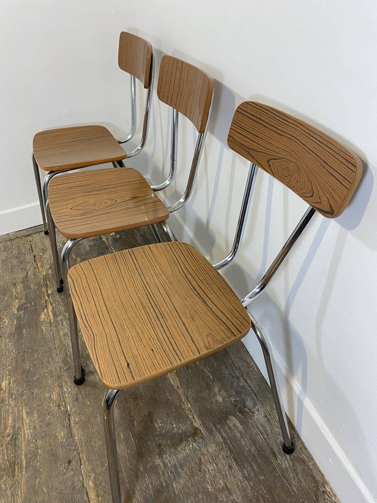 Set of 3 vintage French kitchen chairs, formica & chrome, 1960s-70s