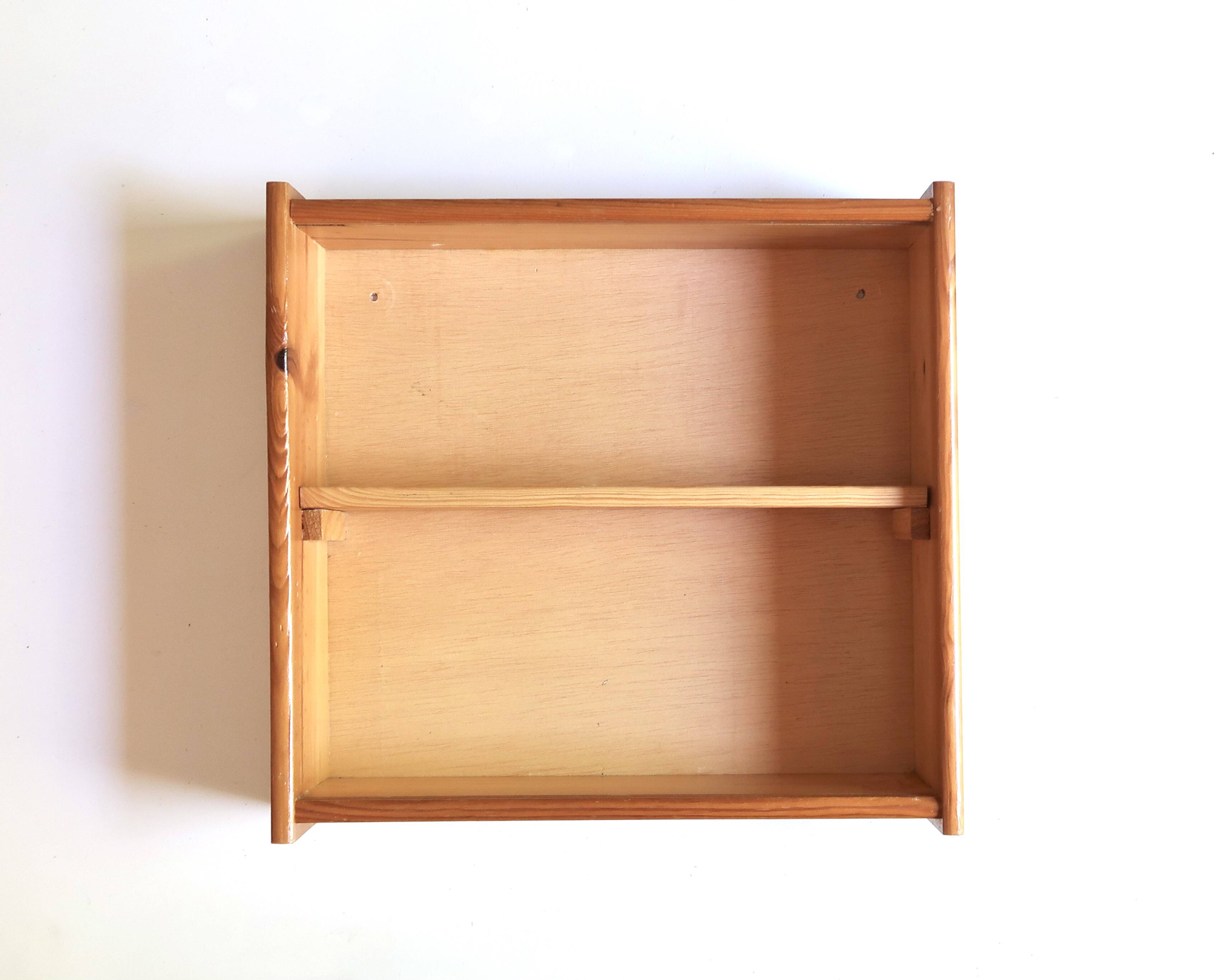 Wooden wall shelf with sliding mirror doors, 1970s