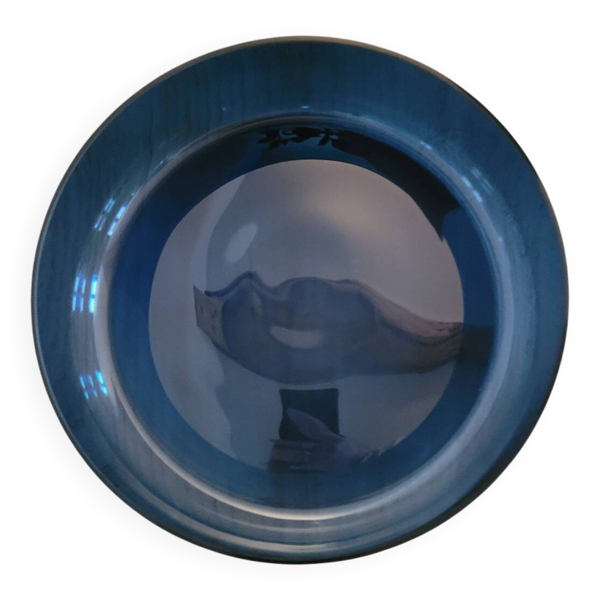 Plat de service rond en verre bleu cobalt