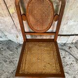 4 chaises anciennes style Louis XVI en bois et cannage, XIXème s.