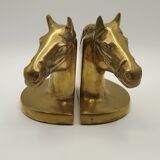 Vintage Brass Horse Head Bookends Pair – French Cast Brass Equestrian Decor