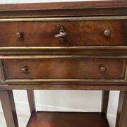 Pair of Louis XVI style bedside tables in mahogany and veneer, 20th century
