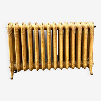 Old radiator on feet with fourteen flowered blades in cast iron 20th century