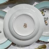 6 vintage white and green porcelain soup plates Iris Moulin des Loups "Sargosse" 1950s