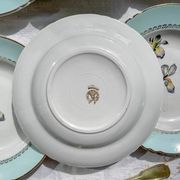 6 vintage white and green porcelain soup plates Iris Moulin des Loups "Sargosse" 1950s