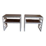 Pair of bedside tables in bamboo effect wood and woven wicker