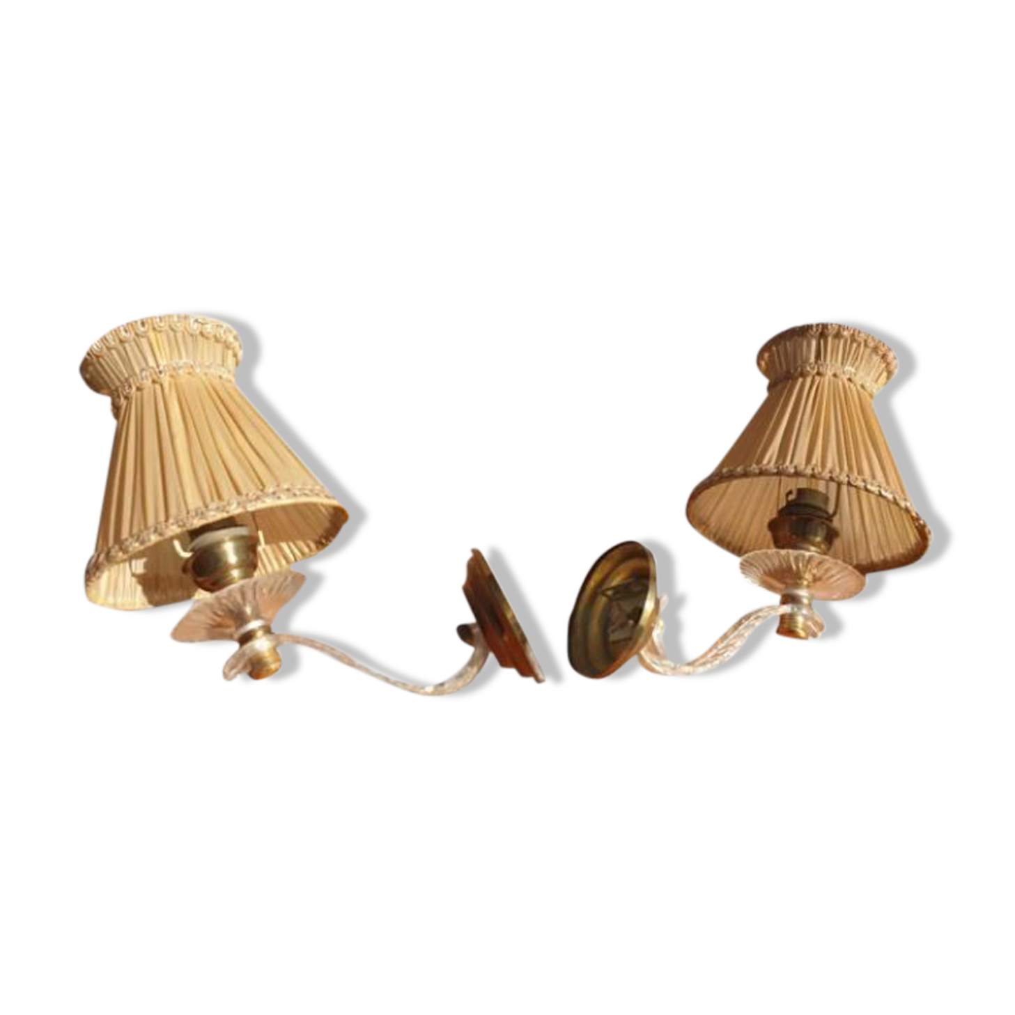 Pair of vintage wall lamps plexi lampshade pleated gold