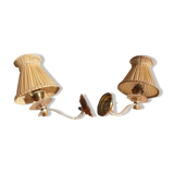 Pair of vintage wall lamps plexi lampshade pleated gold