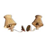 Pair of vintage wall lamps plexi lampshade pleated gold
