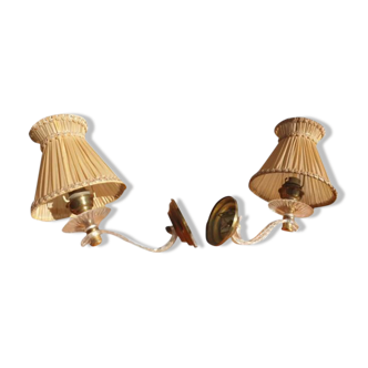 Pair of vintage wall lamps plexi lampshade pleated gold