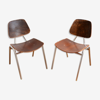 Pair of Thonet chairs in wood – metal and leather 1950s