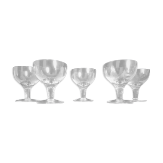 Set of 6 crystal aperitif glasses engraved Stuart (England)