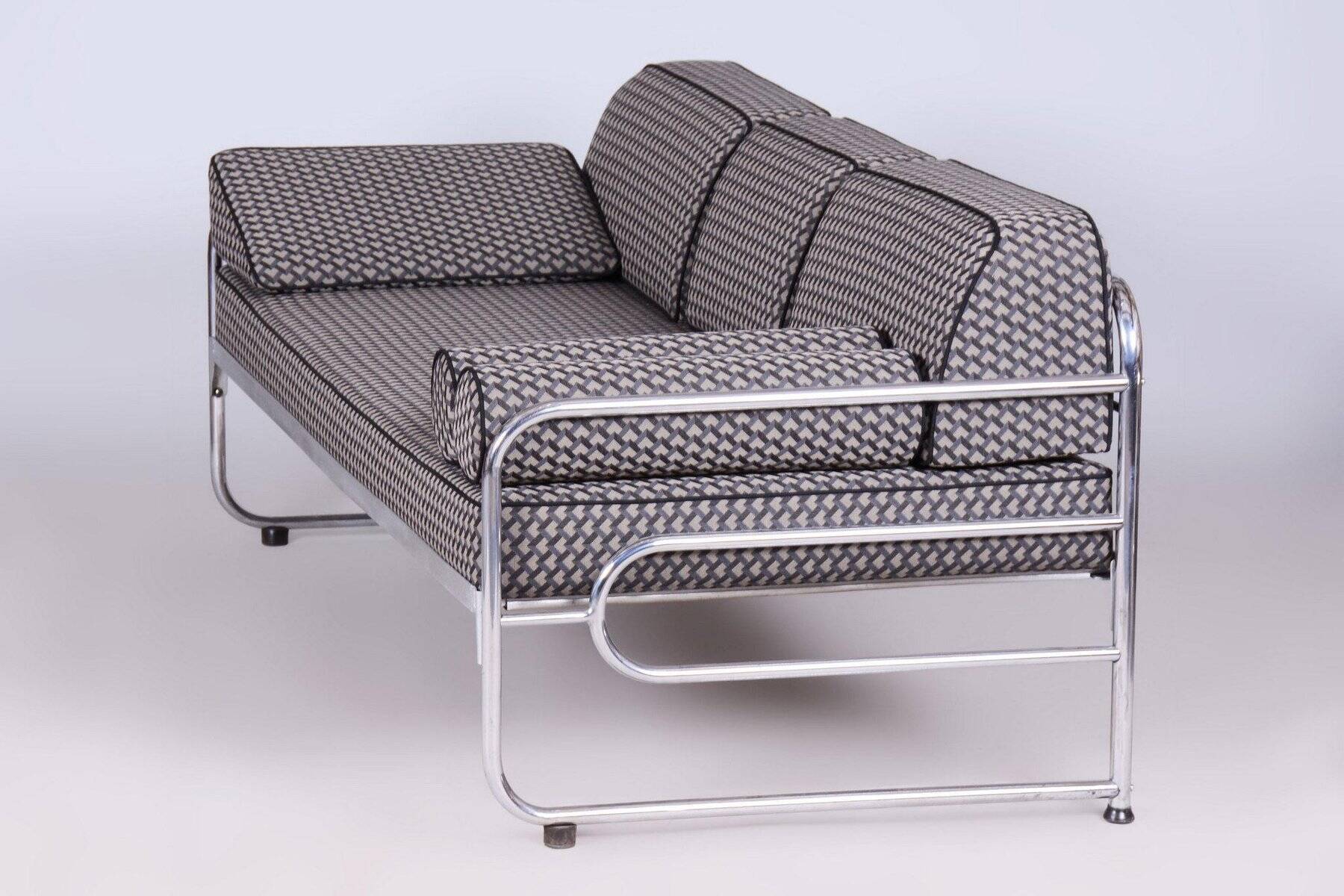 Bauhaus Sofa in Chrome & Upholstery attributed to Mücke-Melder, Czech, 1930s