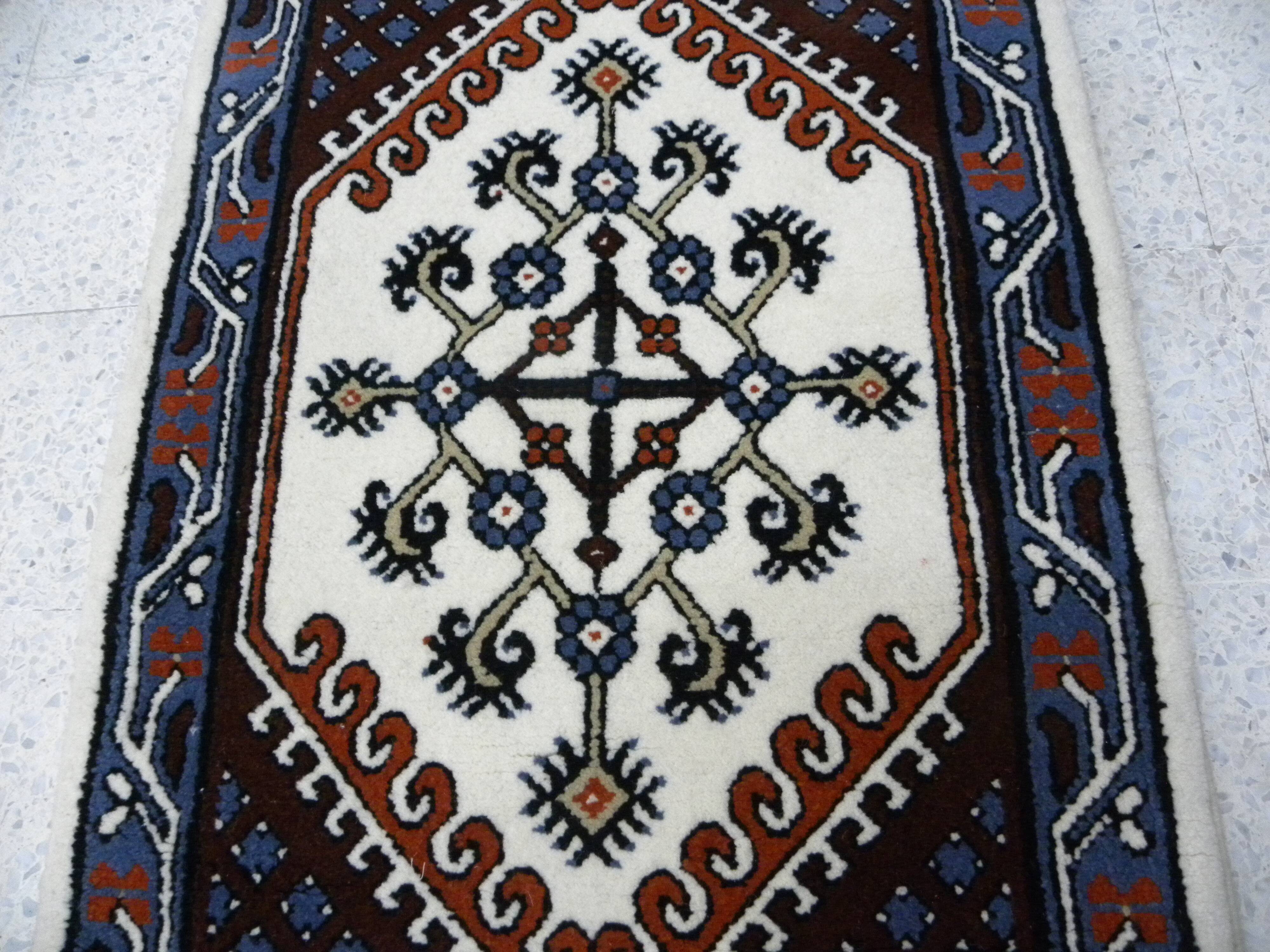Tunisian Carpet in Handmade Wool in Traditional Anatolian Turkish Style