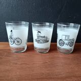 6 vintage water glasses, means of transport, France