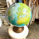 World map, globe with wooden base
