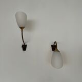 Pair of Brass and Opaline Glass Mid-Century Swedish Wall Lights