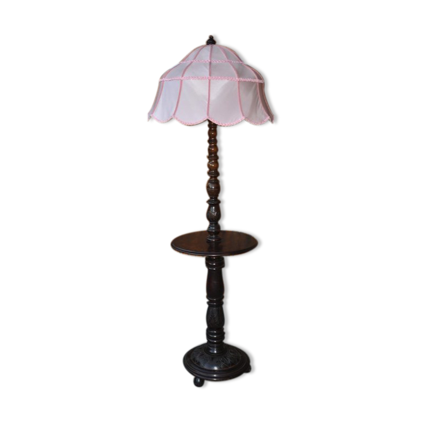 Wooden Floor Lamp with Pink Shade
