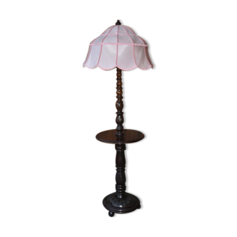 Wooden Floor Lamp with Pink Shade