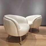 2 white leather armchairs, 1980s