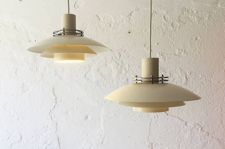 Danish pendant light in beige metal and chrome metal, 1970
