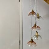 5-light waterfall pendant light with vintage pink and transparent glass shades