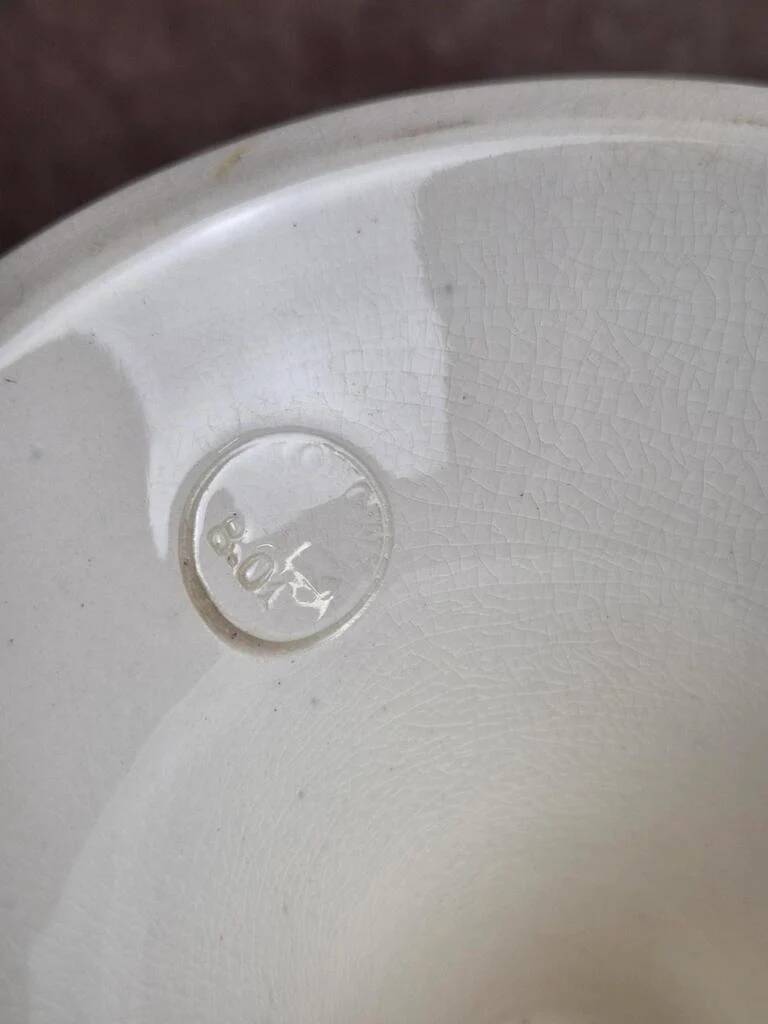 Antique compote dish Terre de fer Longwy Rambouillet model – burgundy decoration