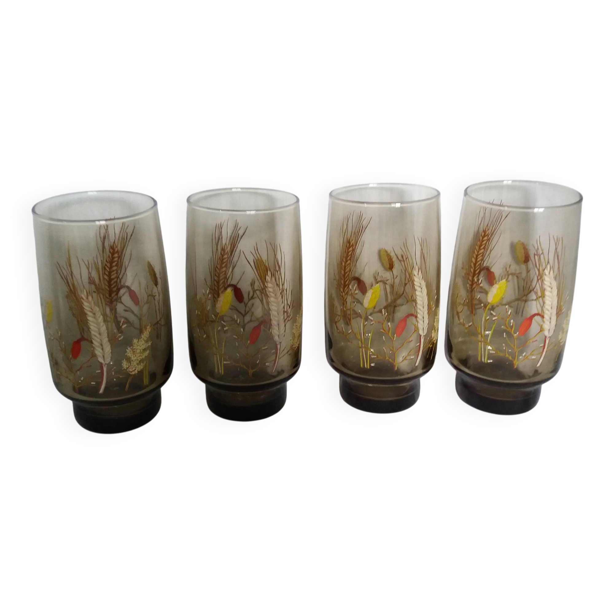 Verres Luminarc Tivoli set of 8, large amber glasses with a grass motif.