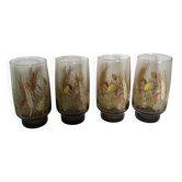 Verres Luminarc Tivoli set of 8, large amber glasses with a grass motif.