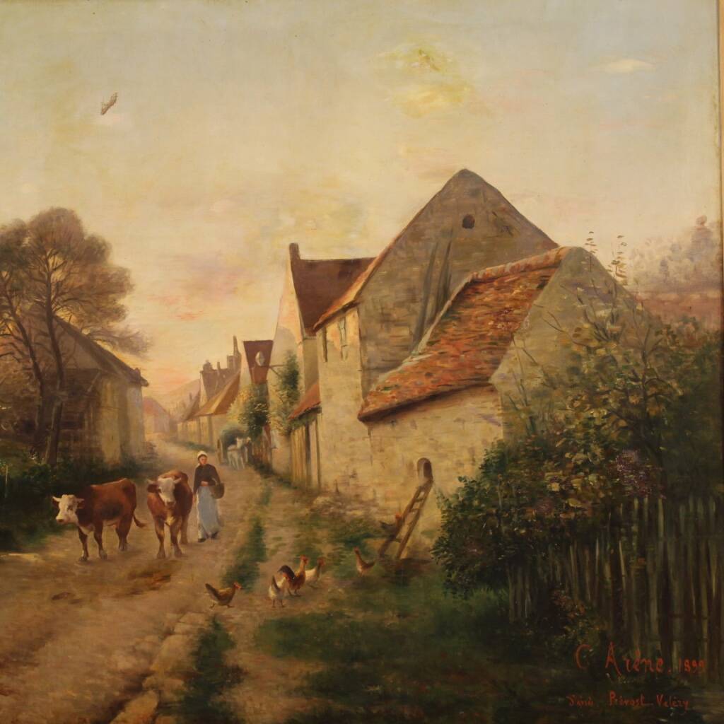 Peinture à l'huile sur toile, signée et datée de 1899, représentant un paysage français.