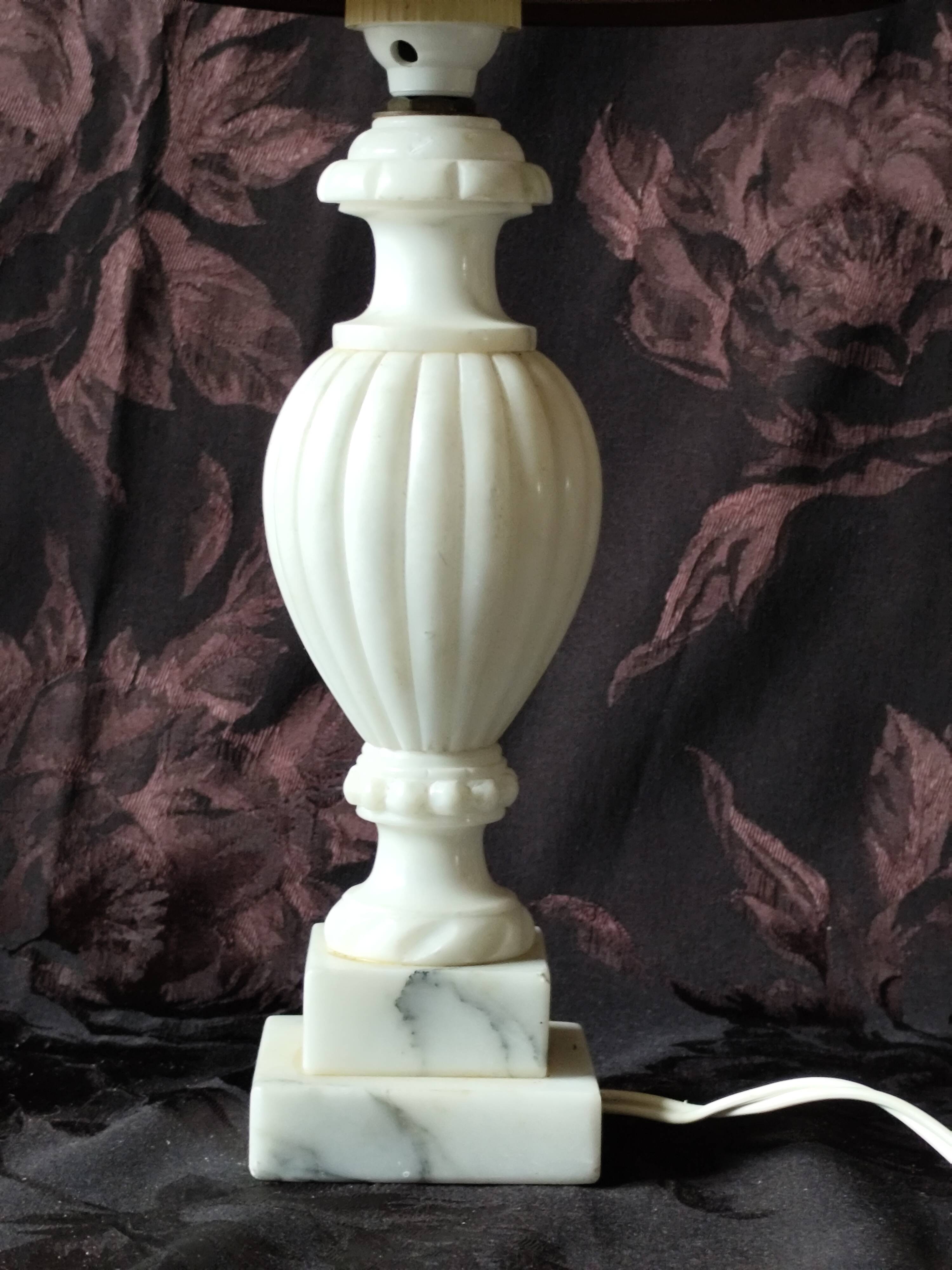 Twisted marble lamp base - white stone urn