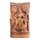 Tableau, panneau en bois sculpté vintage figurant une divinité, Inde