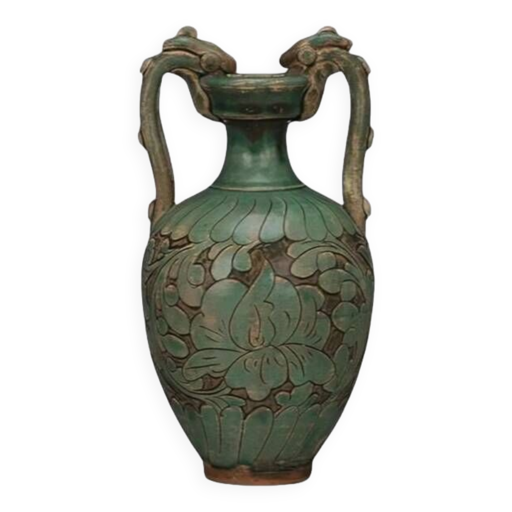 Antique Celadon Porcelain Vase with Floral Design, Ming Dynasty Vintage Vase