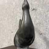 Black lacquered ceramic from the Art Deco period: bird signed Jean