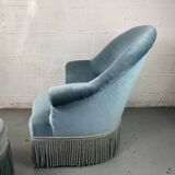 Blue toad armchair and its footrest