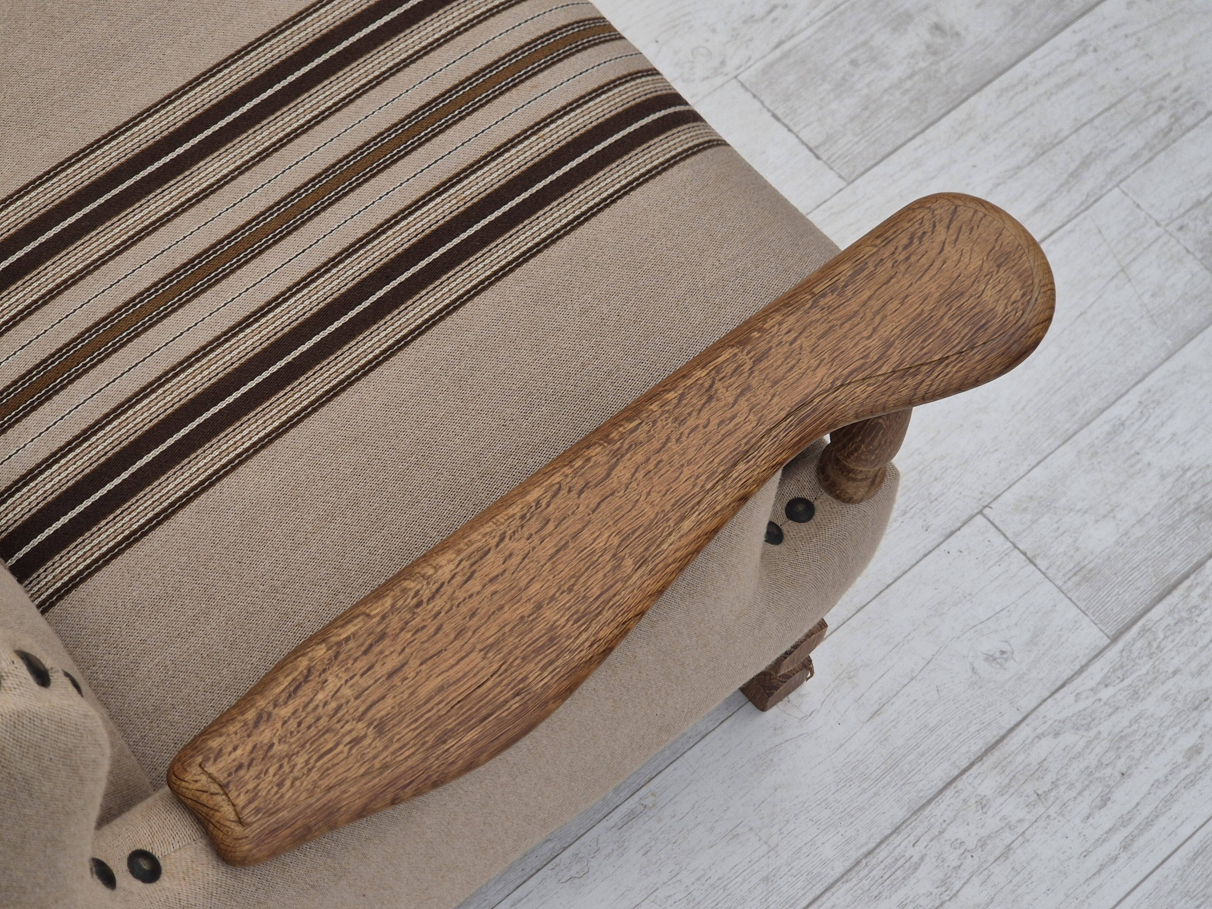 1970s, Danish 3-seater sofa, furniture wool fabric, oak wood, original.