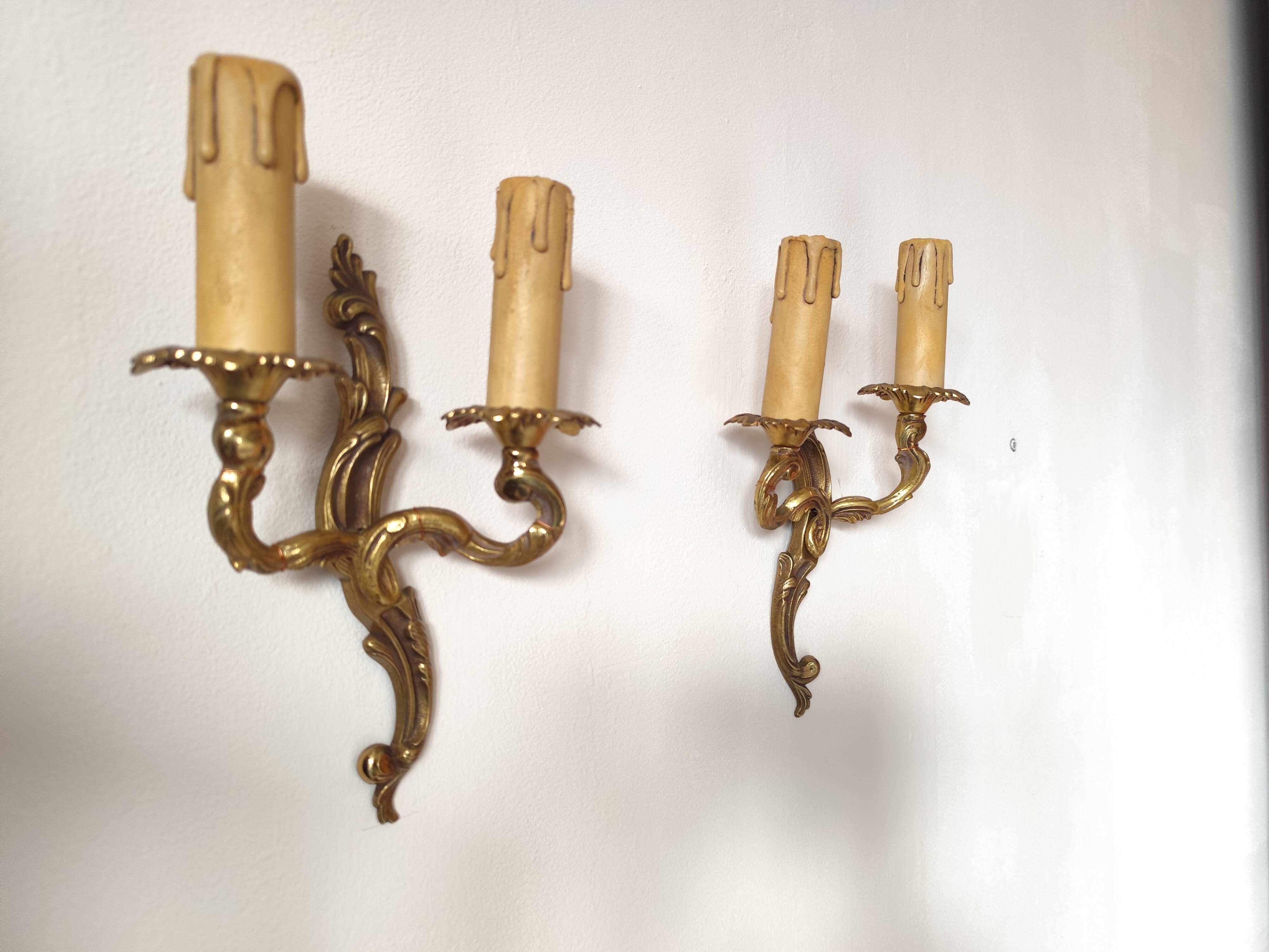 Pair of 19th century Louis XV style gilt bronze wall lights with 2 branches