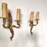 Pair of 19th century Louis XV style gilt bronze wall lights with 2 branches